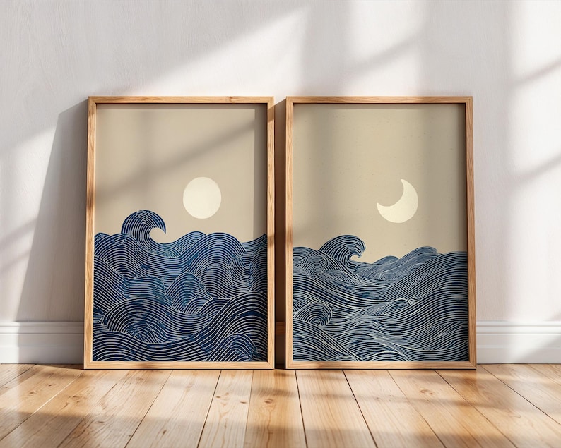 Home Office Japandi - Conjunto de 2 Impressões de Arte
