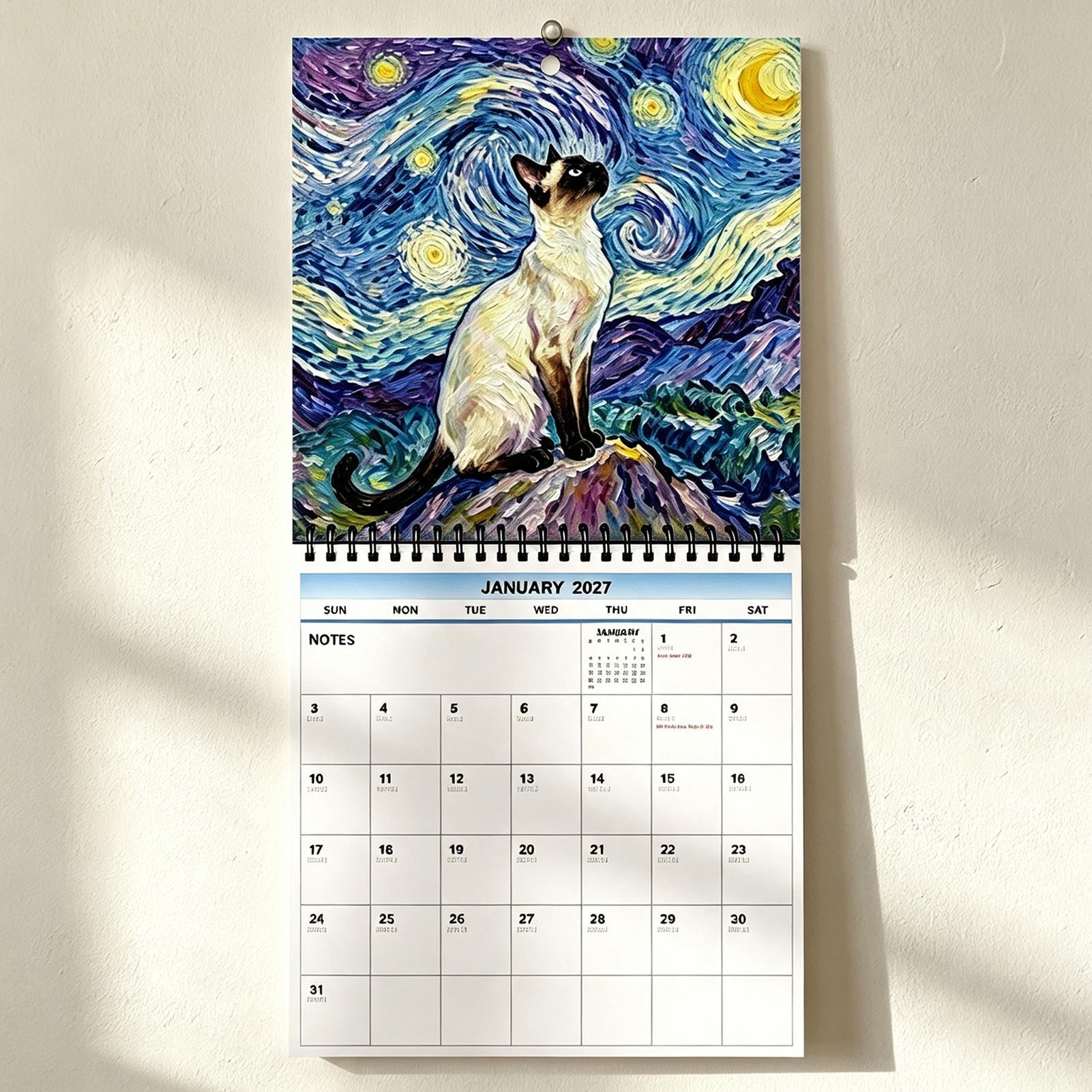 Home Office Wallpaper - Calendário de parede 2027, tema gato,